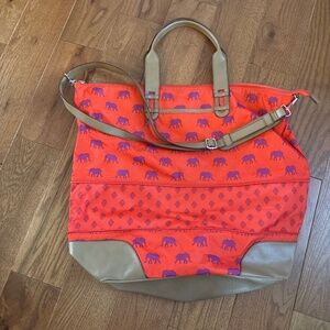 Stella & Dot Large Day Tripper Expandable Weekender Tote Orange Purple Elephants